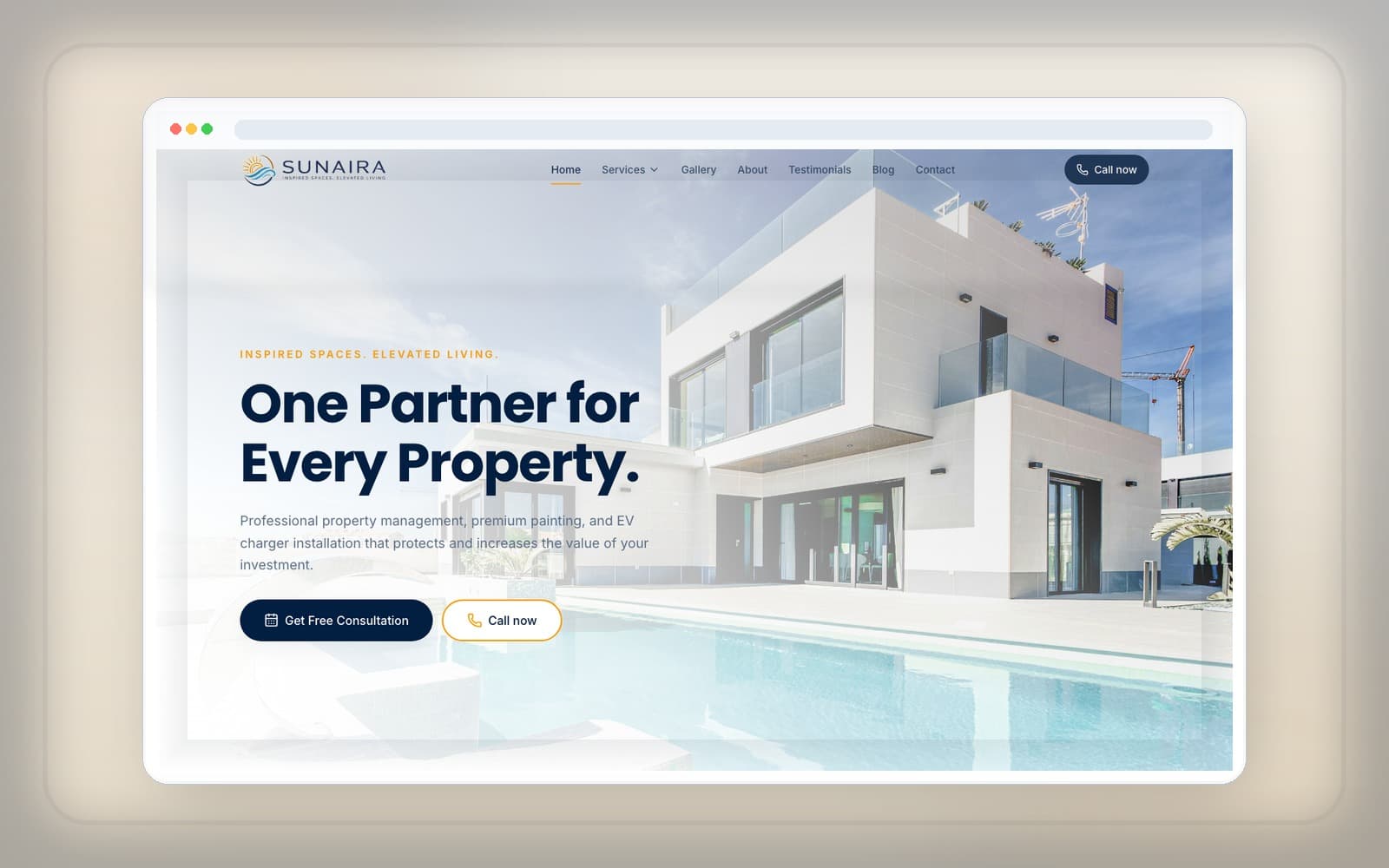 Sunaira Homes website — Inspired Spaces, Elevated Living